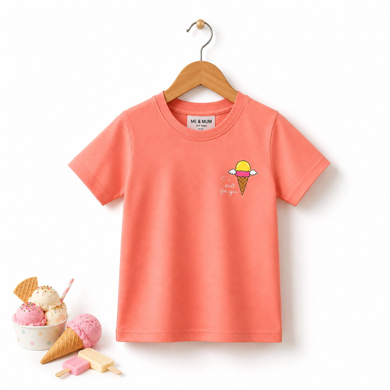 Girls Peach Graphic T-Shirt